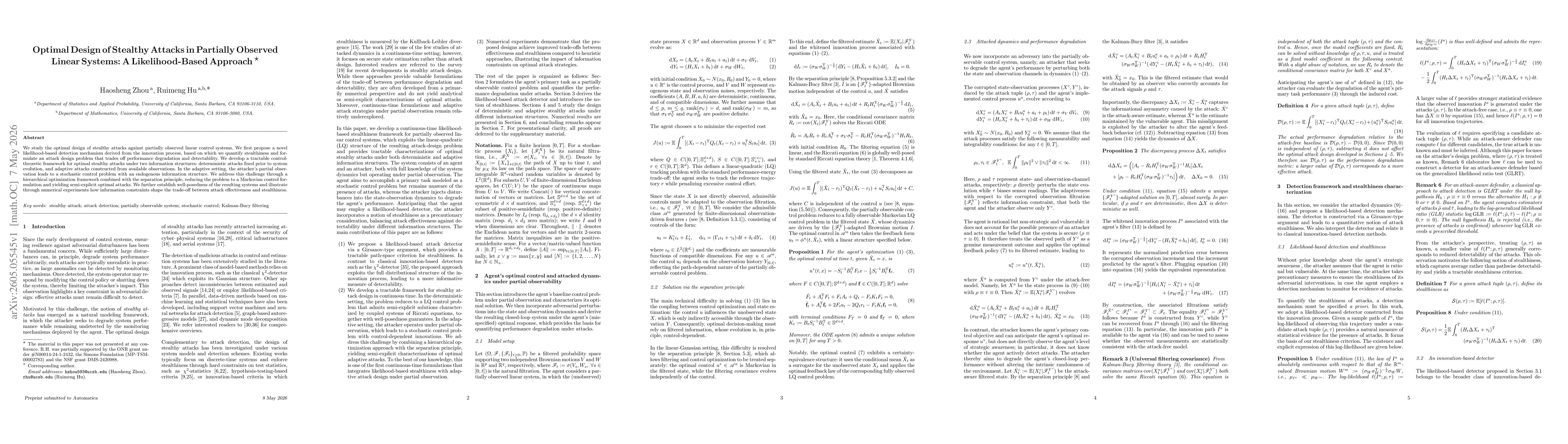 Thumbnail for Optimal Design of Stealthy Attacks in Partially Observed Linear Systems: A Likelihood-Based Approach