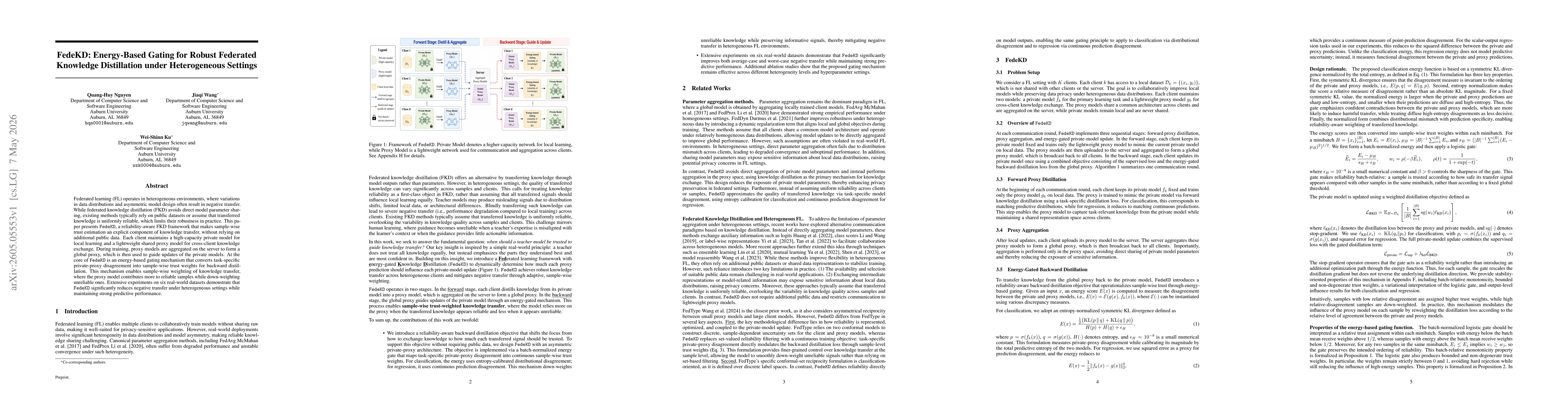 Thumbnail for FedeKD: Energy-Based Gating for Robust Federated Knowledge Distillation under Heterogeneous Settings