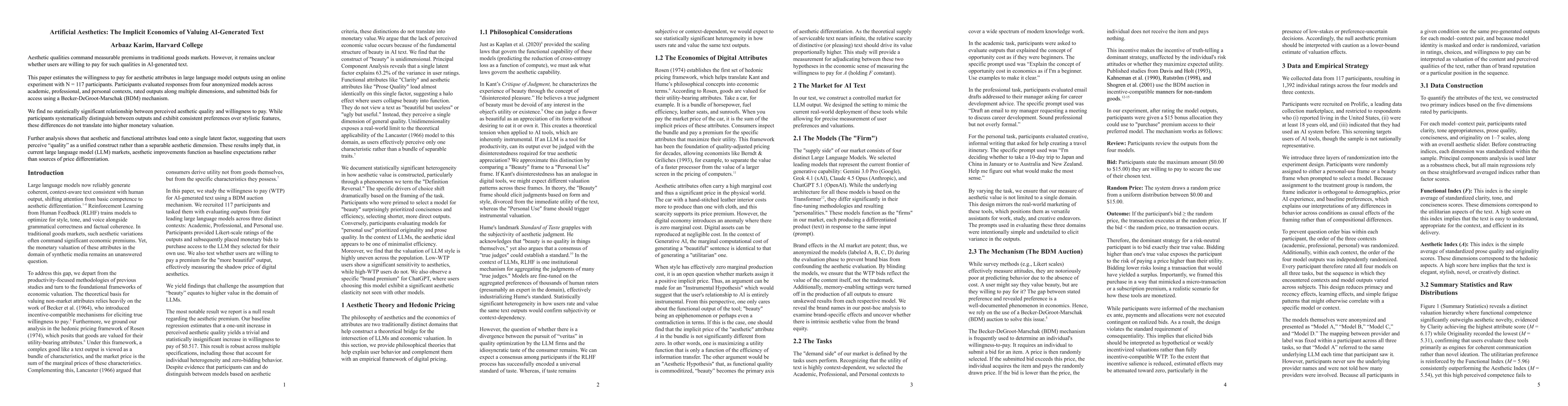 Thumbnail for Artificial Aesthetics: The Implicit Economics of Valuing AI-Generated Text