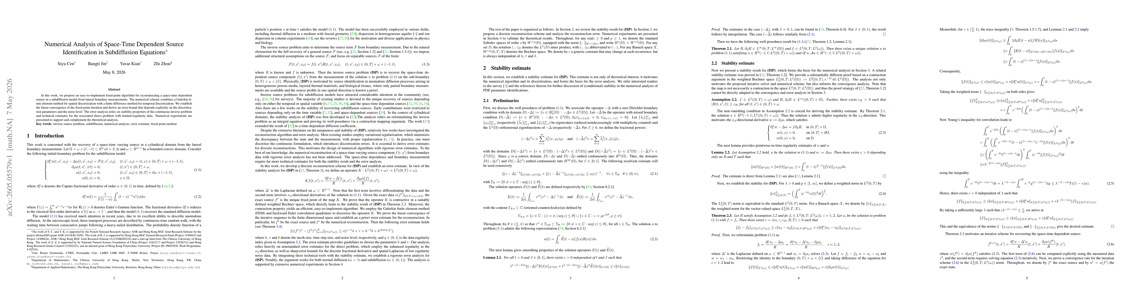 Thumbnail for Numerical Analysis of Space-Time Dependent Source Identification in Subdiffusion Equations