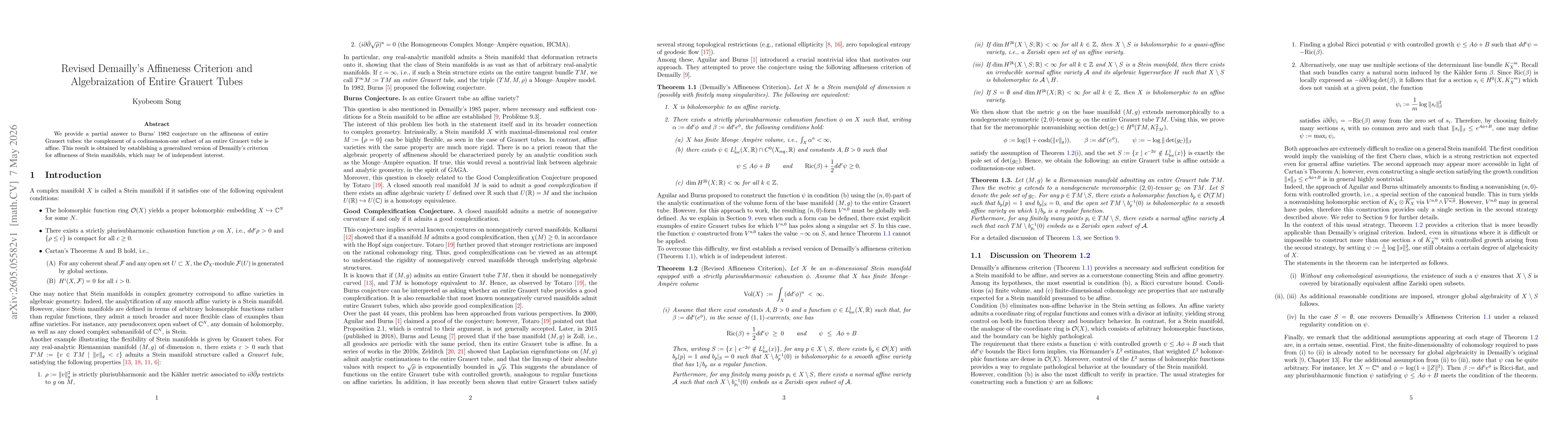 Thumbnail for Revised Demailly's Affineness Criterion and Algebraization of Entire Grauert Tubes