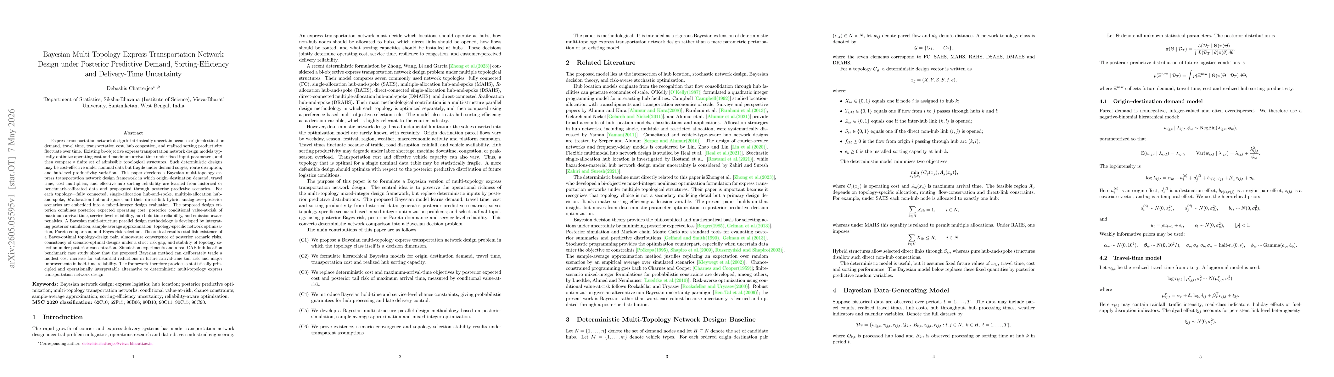 Thumbnail for Bayesian Multi-Topology Express Transportation Network Design under Posterior Predictive Demand, Sorting-Efficiency and Delivery-Time Uncertainty