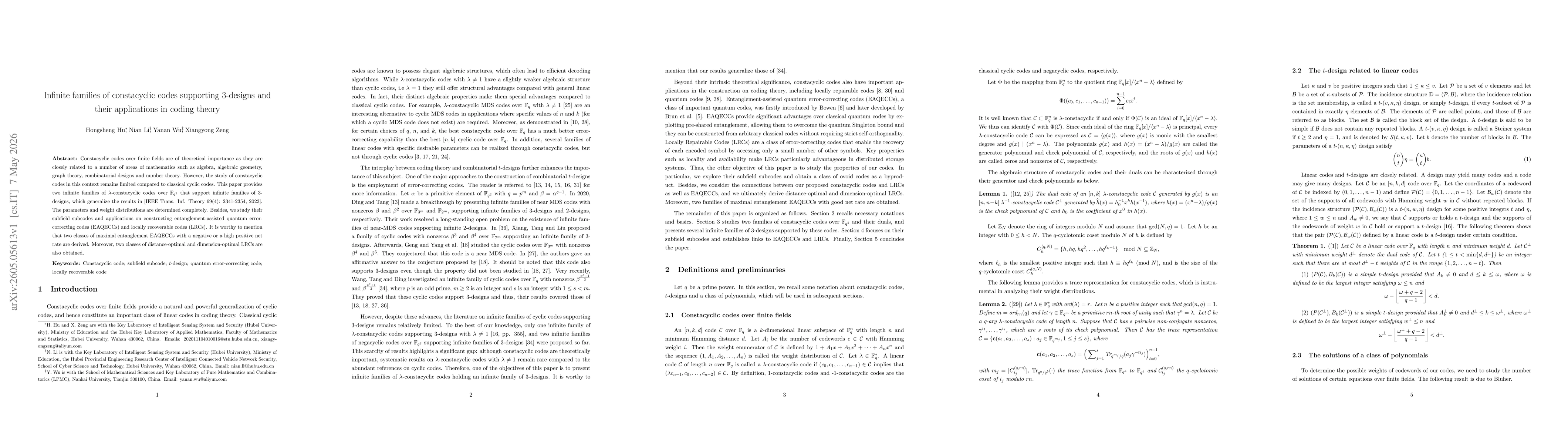 Thumbnail for Infinite families of constacyclic codes supporting 3-designs and their applications in coding theory