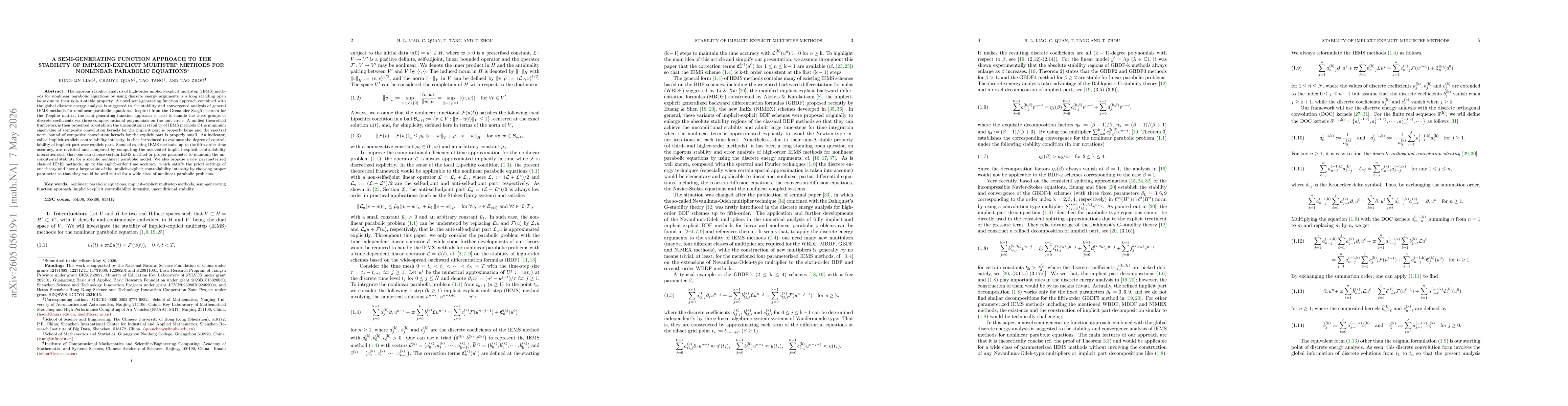 Thumbnail for A semi-generating function approach to the stability of implicit-explicit multistep methods for nonlinear parabolic equations