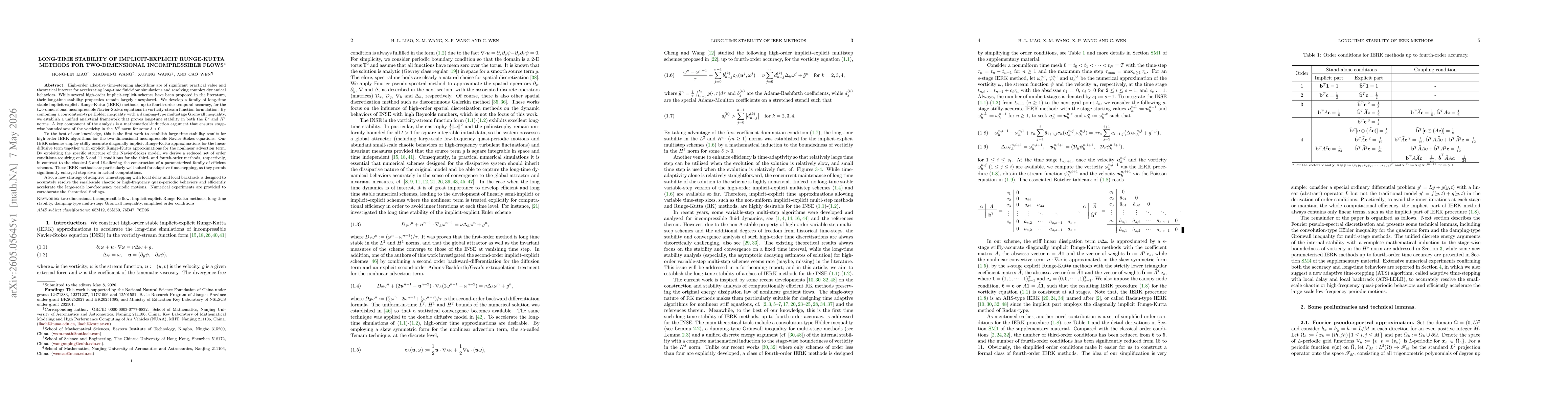 Thumbnail for Long-time stability of implicit-explicit Runge-Kutta methods for two-dimensional incompressible flows