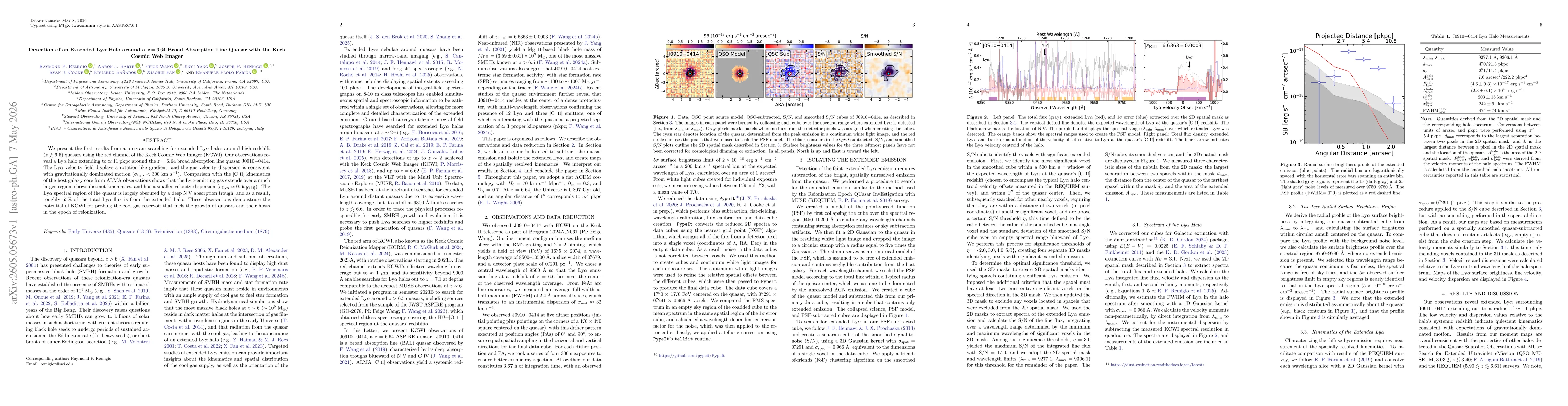 Thumbnail for Detection of an Extended Ly$α$ Halo around a $\textit{z}=6.64$ Broad Absorption Line Quasar with the Keck Cosmic Web Imager