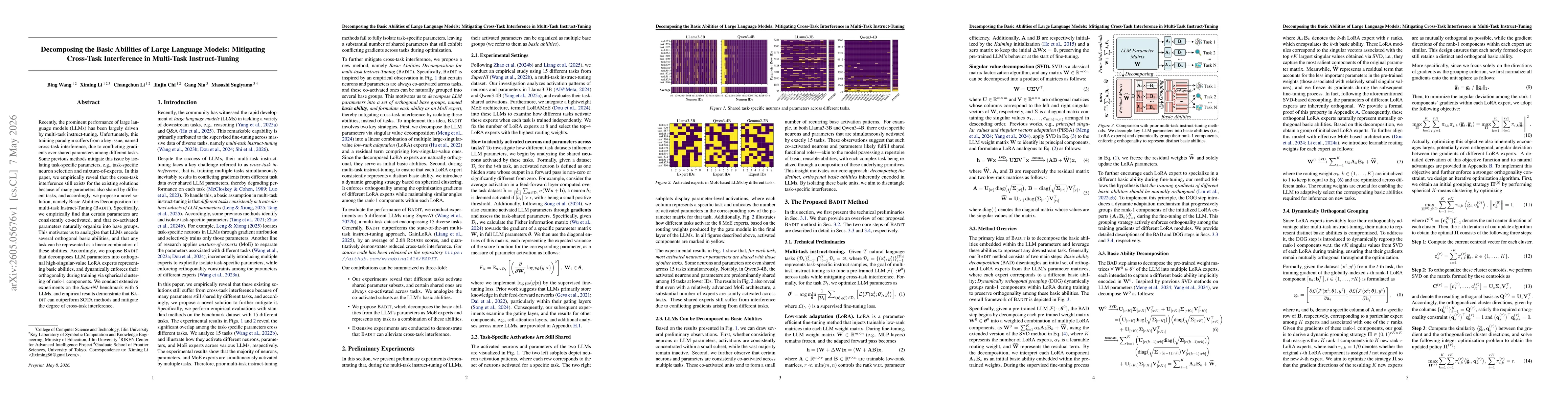Thumbnail for Decomposing the Basic Abilities of Large Language Models: Mitigating Cross-Task Interference in Multi-Task Instruct-Tuning