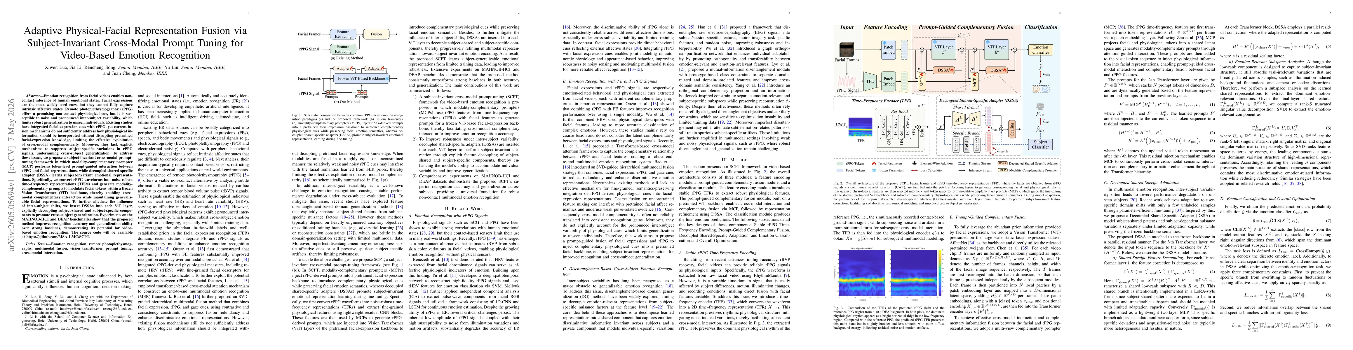 Thumbnail for Adaptive Physical-Facial Representation Fusion via Subject-Invariant Cross-Modal Prompt Tuning for Video-Based Emotion Recognition