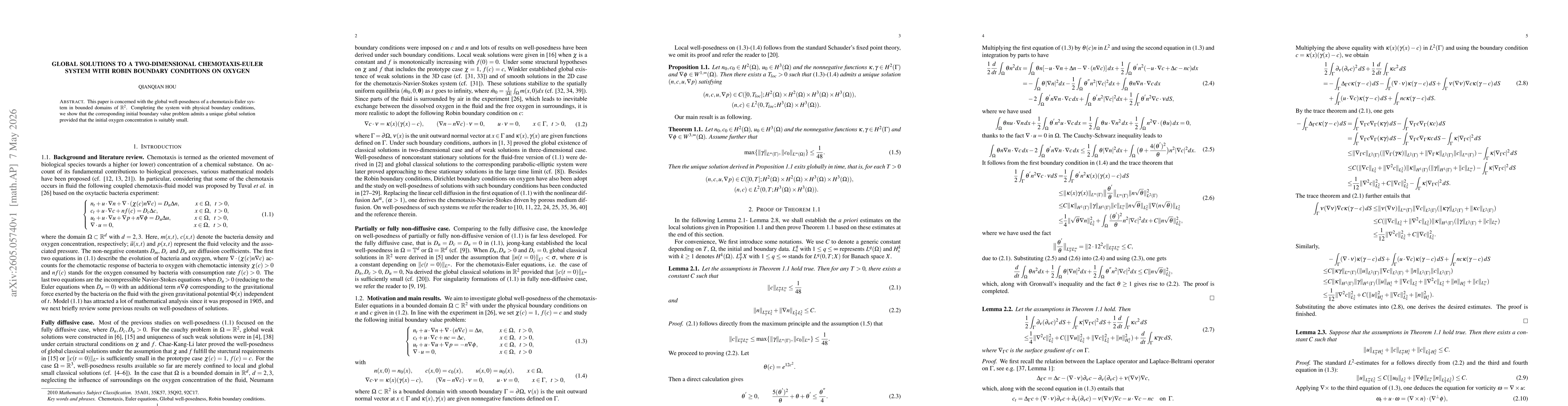 Thumbnail for Global solutions to a two-dimensional chemotaxis-Euler system with robin boundary conditions on oxygen