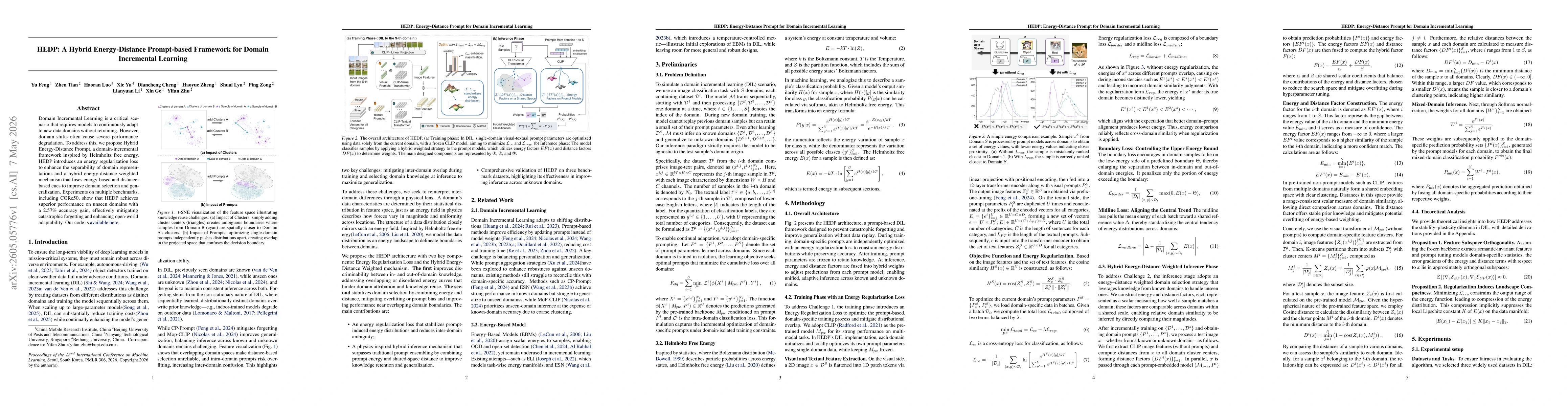 Thumbnail for HEDP: A Hybrid Energy-Distance Prompt-based Framework for Domain Incremental Learning