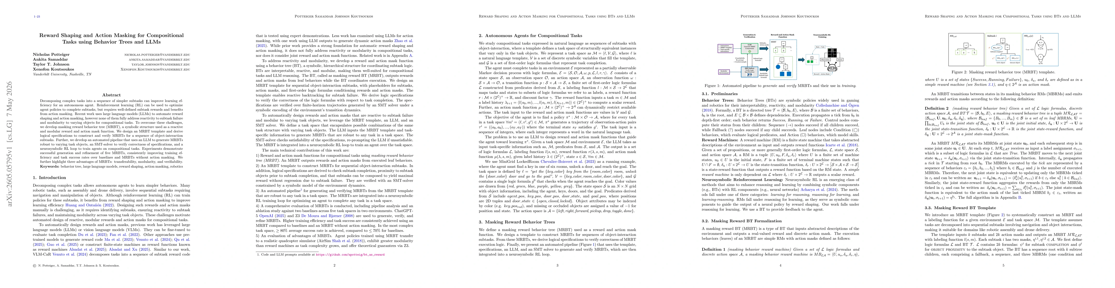 Thumbnail for Reward Shaping and Action Masking for Compositional Tasks using Behavior Trees and LLMs