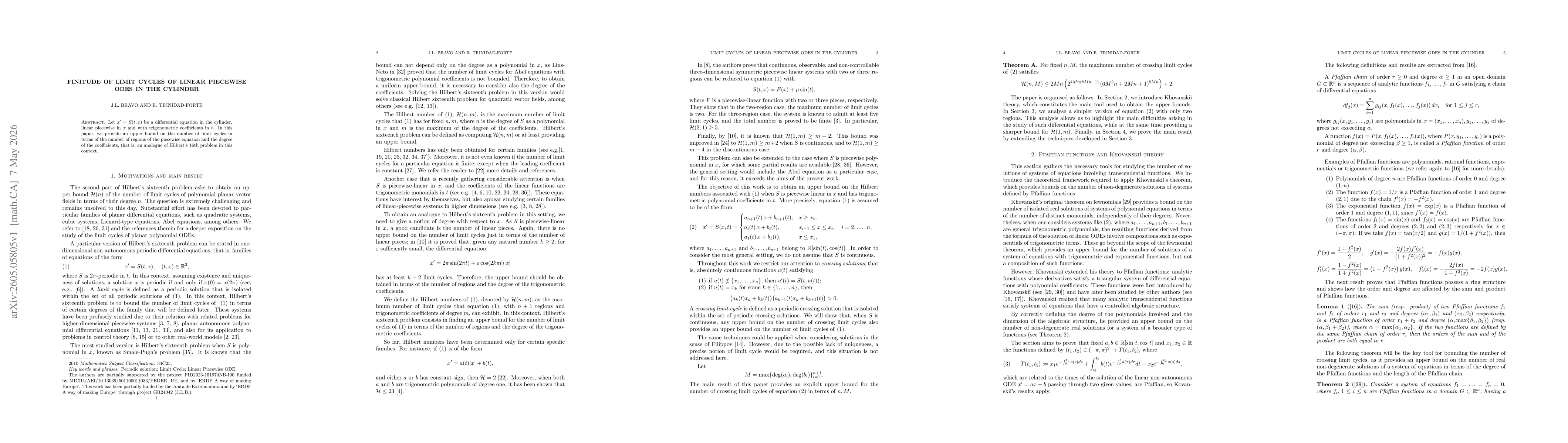 Thumbnail for Finitude of Limit Cycles of Linear Piecewise ODEs in the Cylinder