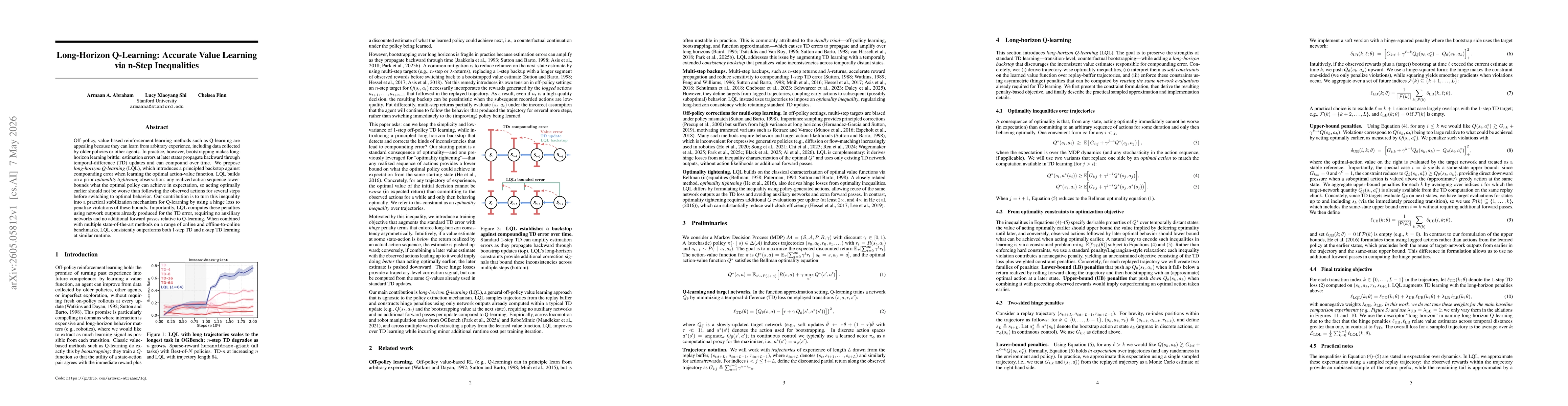 Thumbnail for Long-Horizon Q-Learning: Accurate Value Learning via n-Step Inequalities