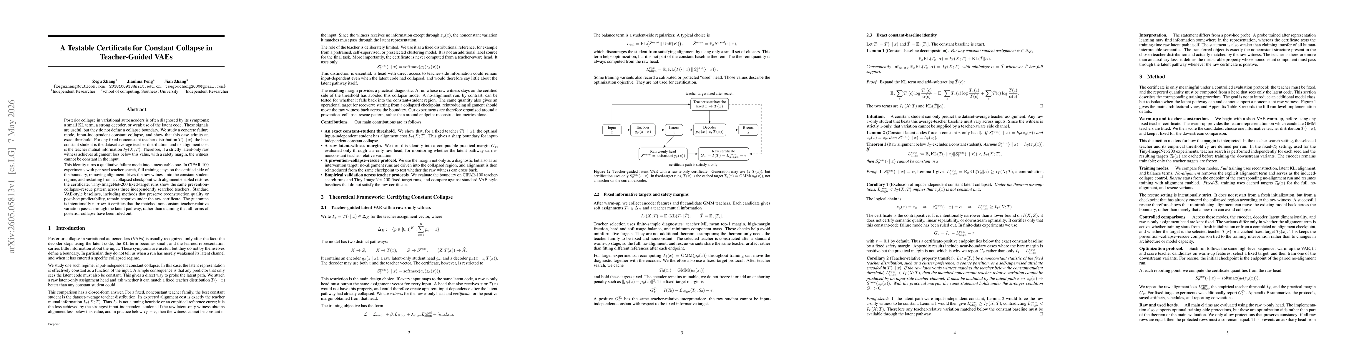 Thumbnail for A Testable Certificate for Constant Collapse in Teacher-Guided VAEs