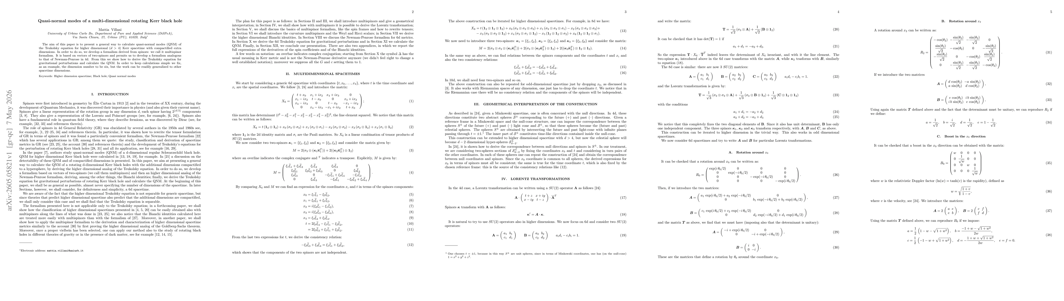 Thumbnail for Quasi-normal modes of a multi-dimensional rotating Kerr black hole