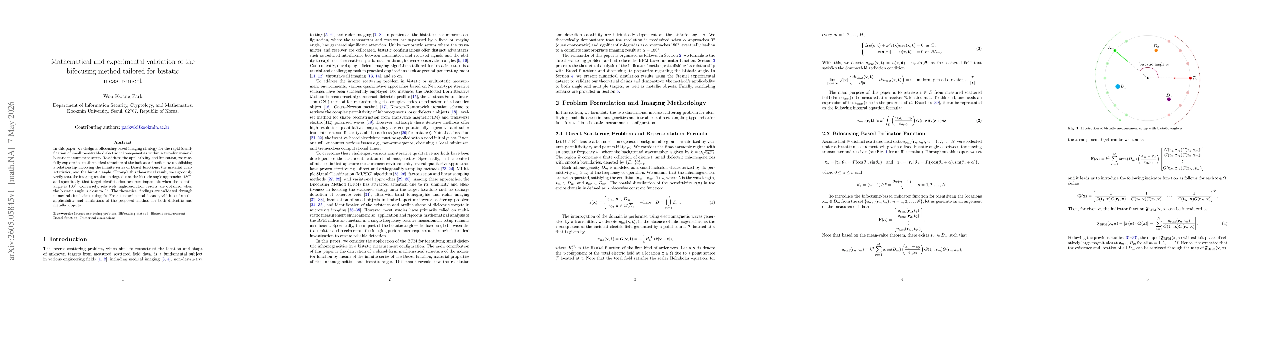 Thumbnail for Mathematical and experimental validation of the bifocusing method tailored for bistatic measurement