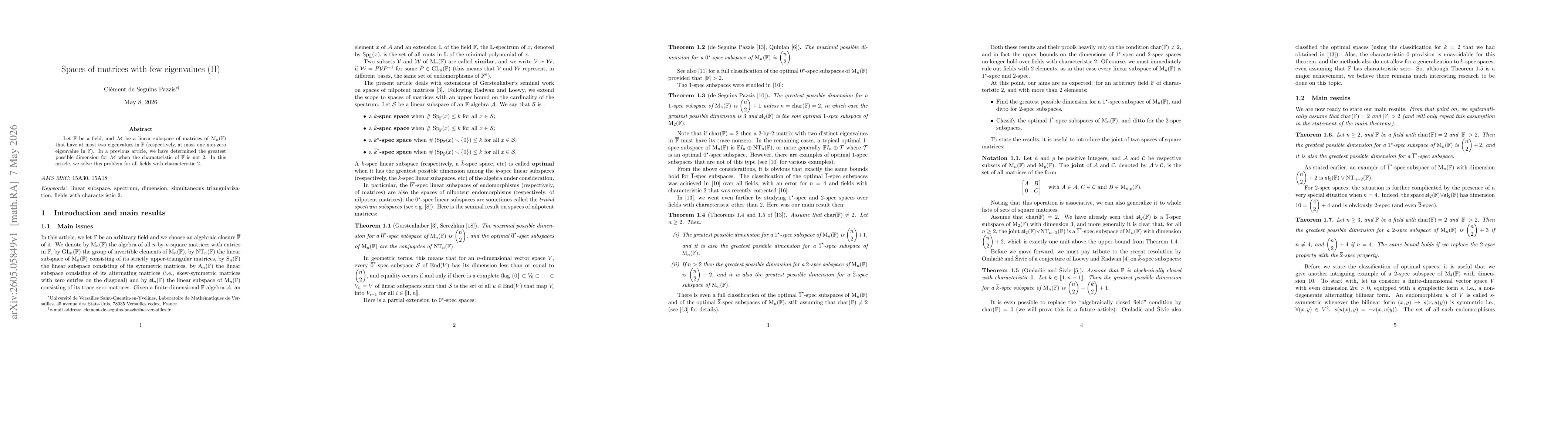 Thumbnail for Spaces of matrices with few eigenvalues (II)