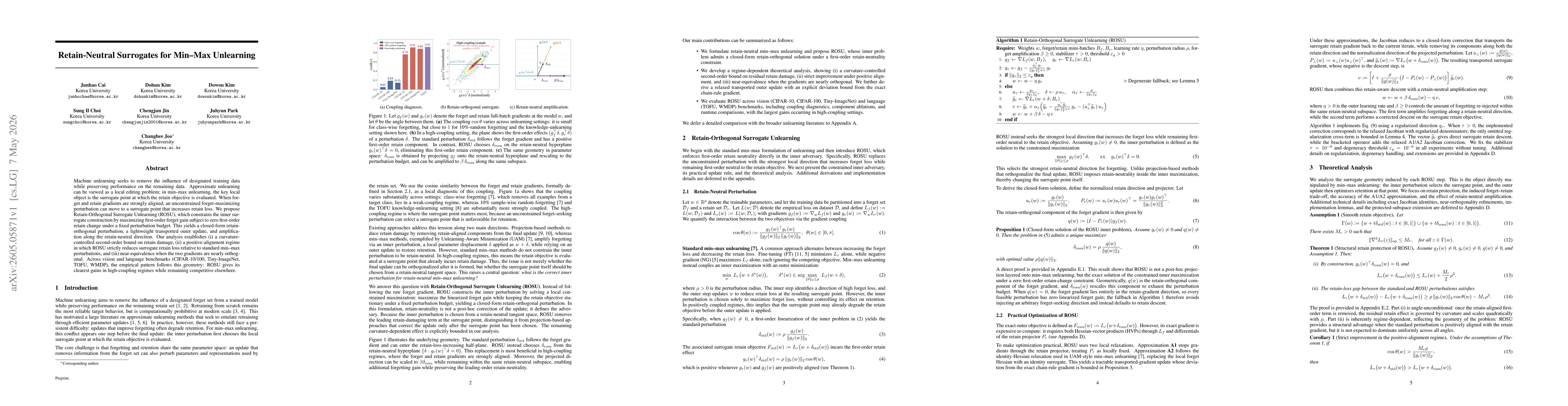 Thumbnail for Retain-Neutral Surrogates for Min-Max Unlearning