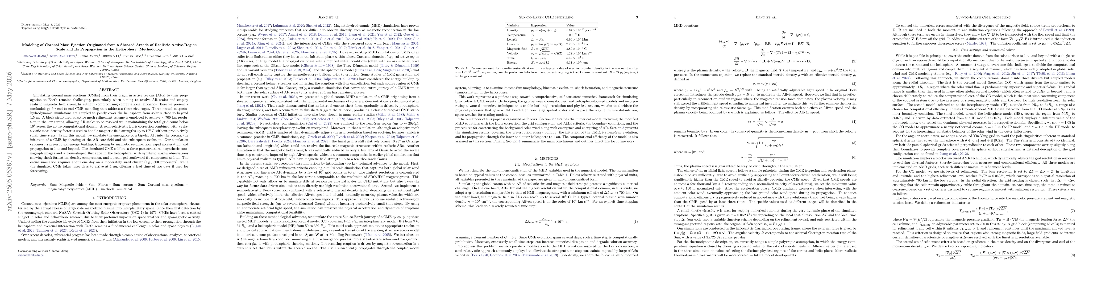 Thumbnail for Modeling of Coronal Mass Ejection Originated from a Sheared Arcade of Realistic Active-Region Scale and Its Propagation in the Heliosphere: Methodology