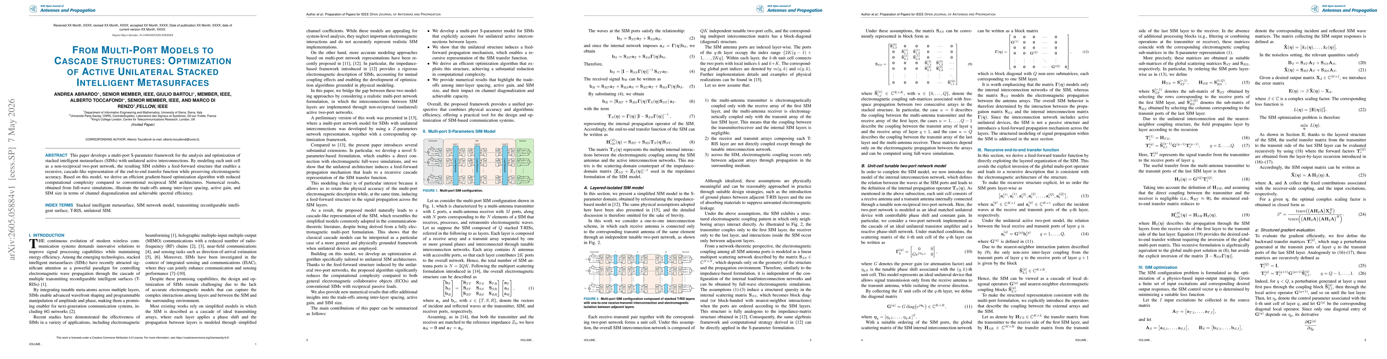Thumbnail for From Multi-Port Models to Cascade Structures: Optimization of Active Unilateral Stacked Intelligent Metasurfaces