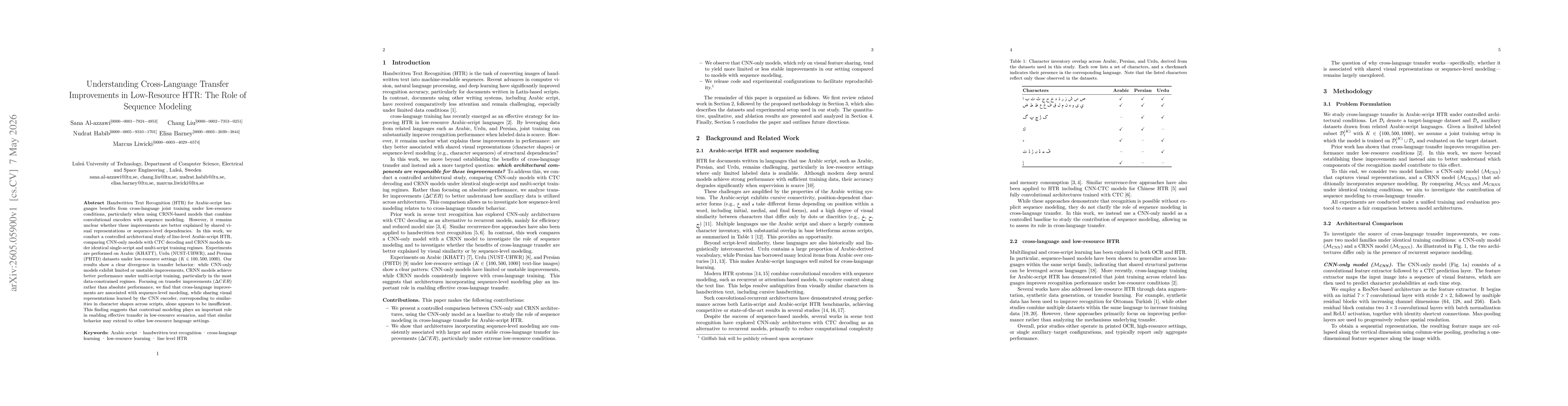 Thumbnail for Understanding Cross-Language Transfer Improvements in Low-Resource HTR: The Role of Sequence Modeling