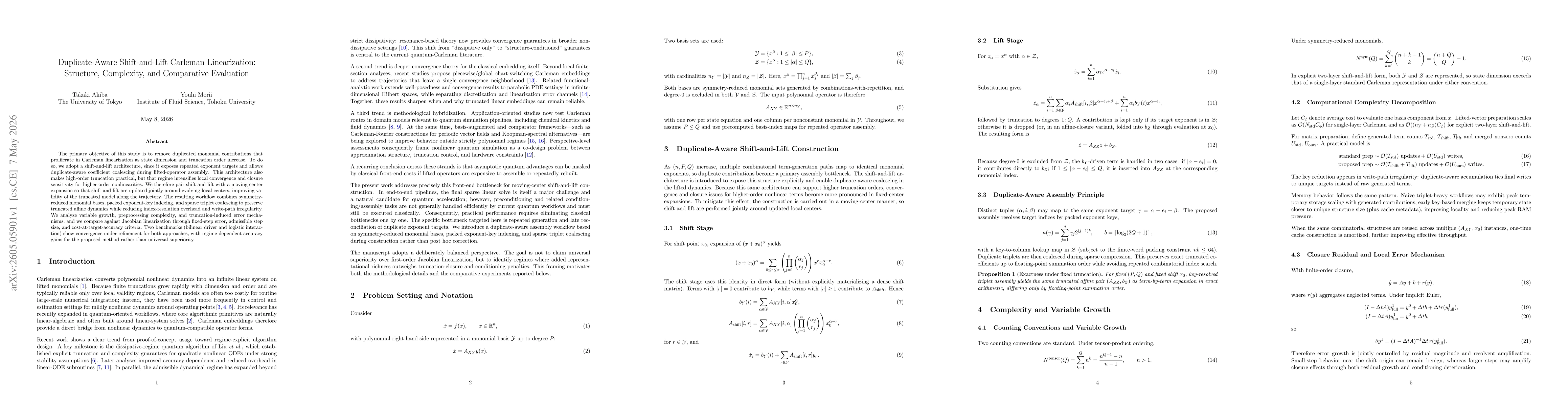 Thumbnail for Duplicate-Aware Shift-and-Lift Carleman Linearization:Structure, Complexity, and Comparative Evaluation