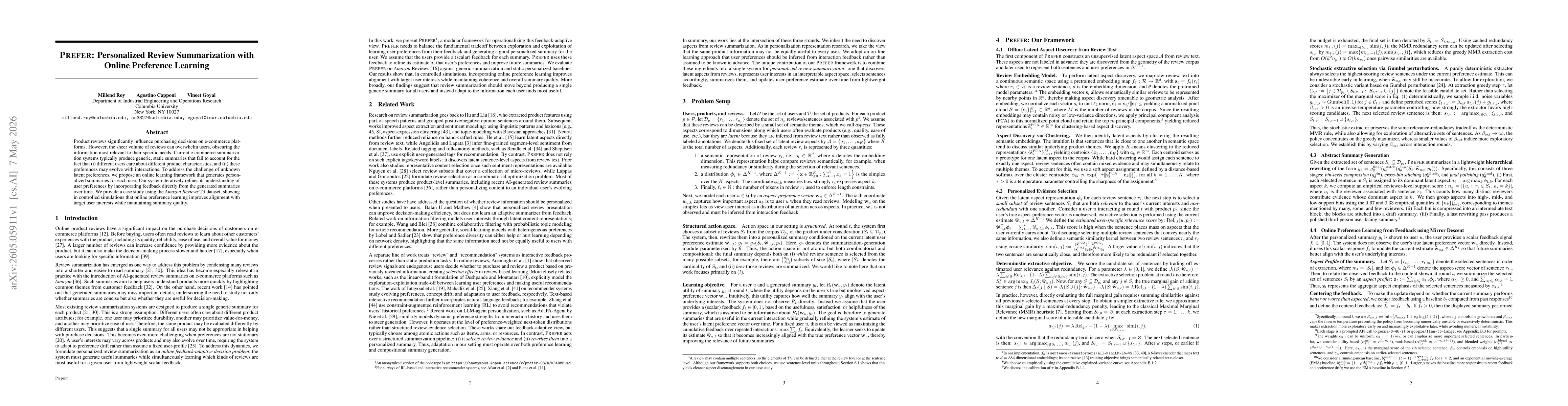 Thumbnail for PREFER: Personalized Review Summarization with Online Preference Learning