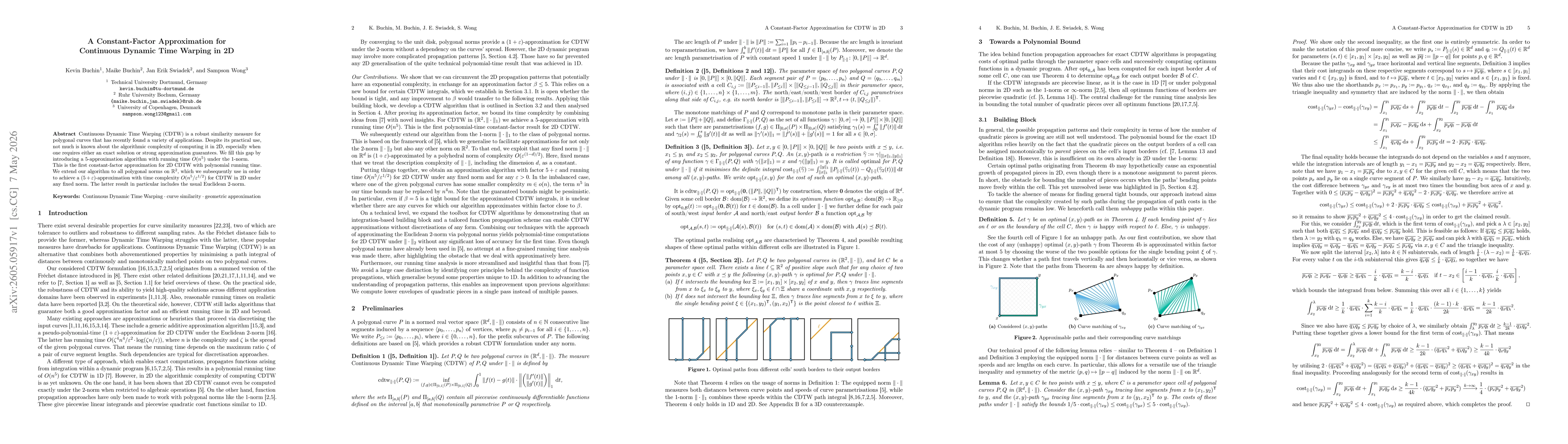 Thumbnail for A Constant-Factor Approximation for Continuous Dynamic Time Warping in 2D