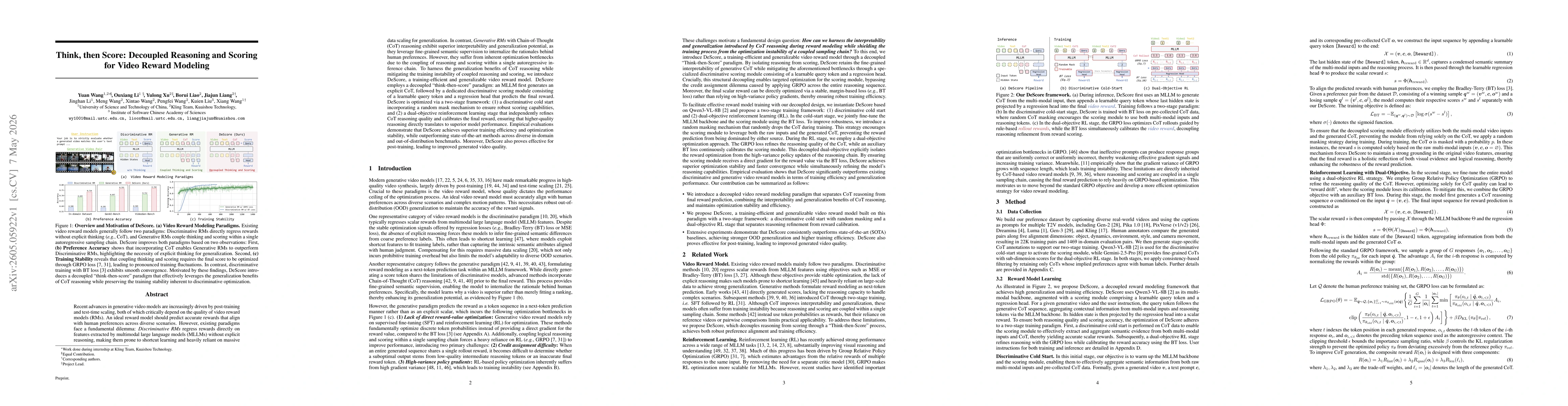 Thumbnail for Think, then Score: Decoupled Reasoning and Scoring for Video Reward Modeling