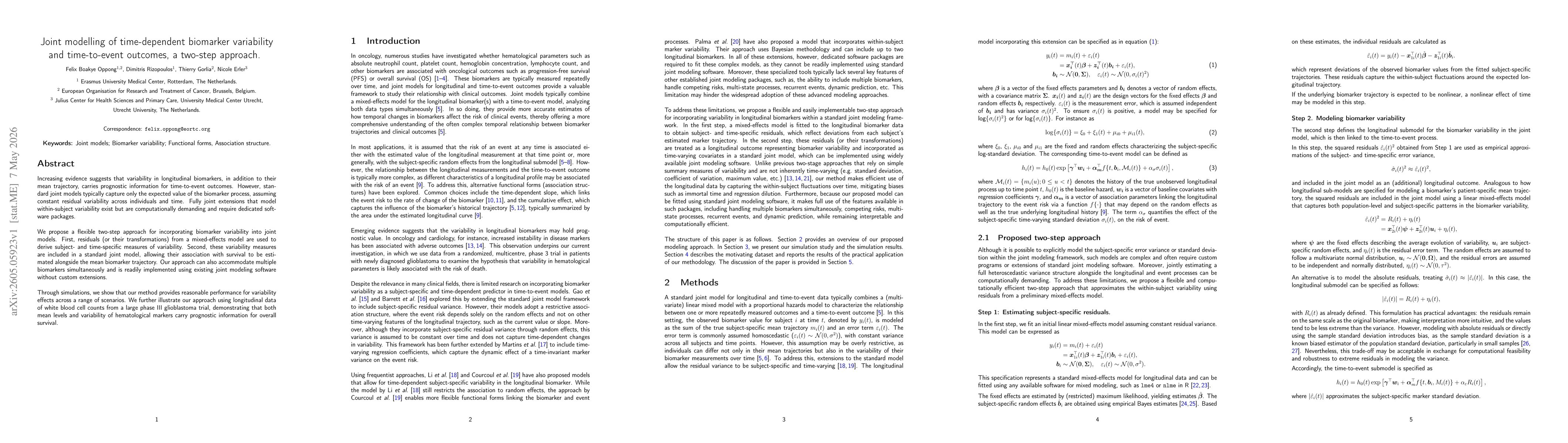 Thumbnail for Joint modelling of time-dependent biomarker variability and time-to-event outcomes, a two-step approach