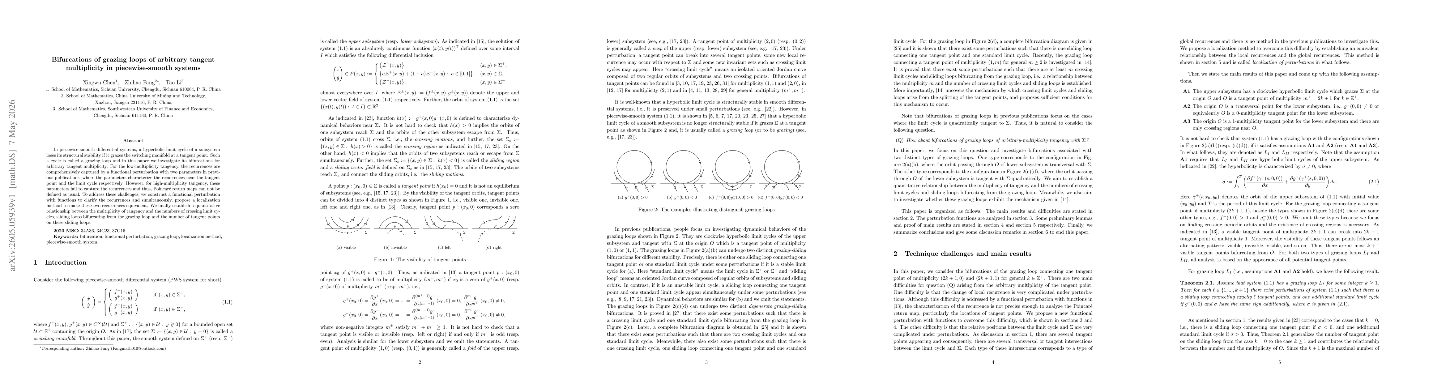 Thumbnail for Bifurcations of grazing loops of arbitrary tangent multiplicity in piecewise-smooth systems