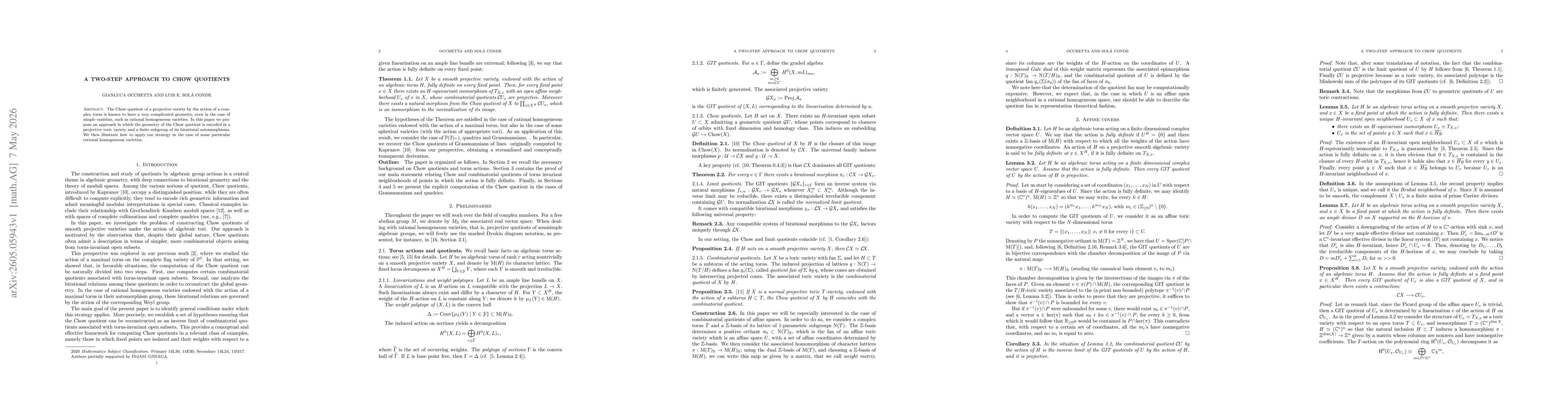 Thumbnail for A two-step approach to Chow quotients