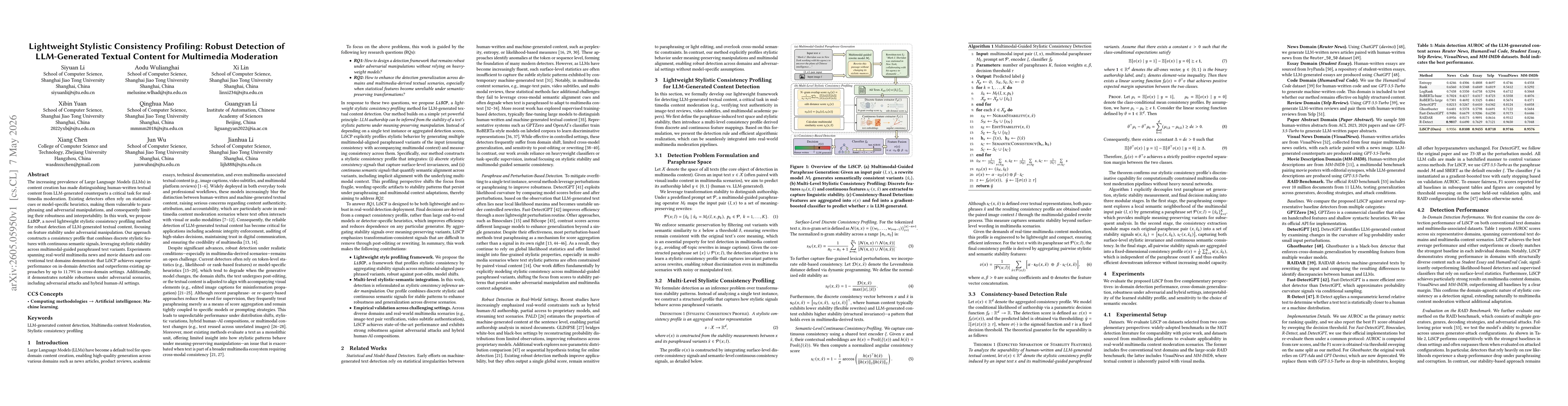 Thumbnail for Lightweight Stylistic Consistency Profiling: Robust Detection of LLM-Generated Textual Content for Multimedia Moderation