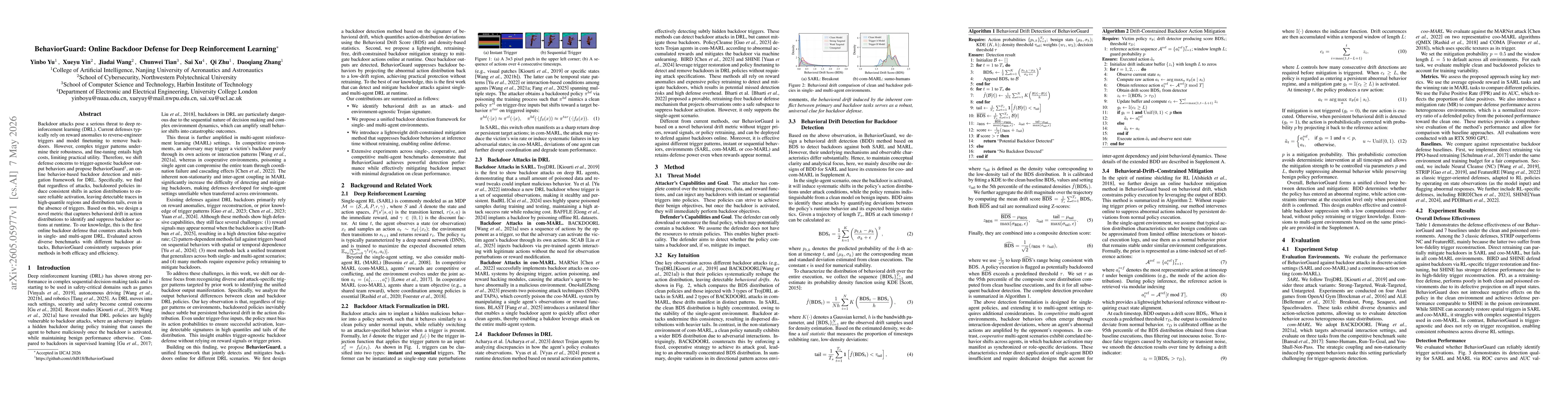 Thumbnail for BehaviorGuard: Online Backdoor Defense for Deep Reinforcement Learning