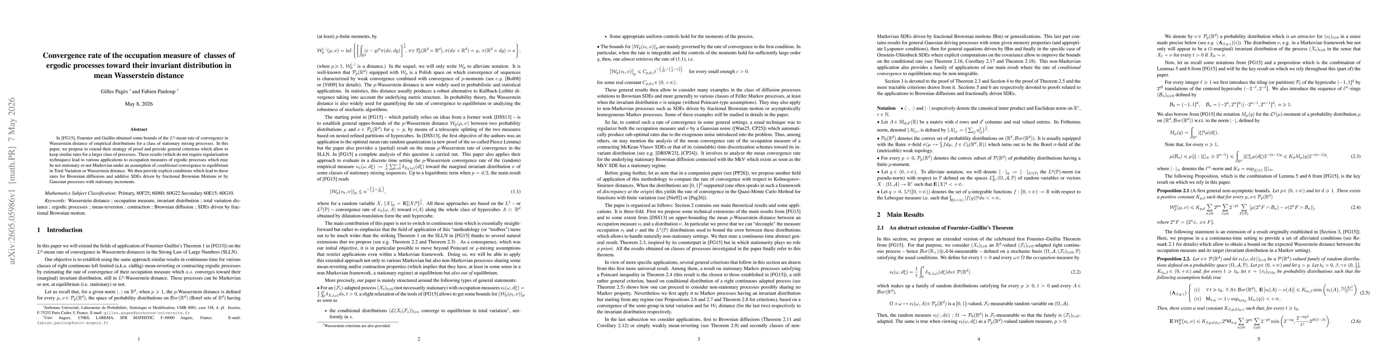 Thumbnail for Convergence rate of the occupation measure of classes of ergodic processes toward their invariant distribution in mean Wasserstein distance