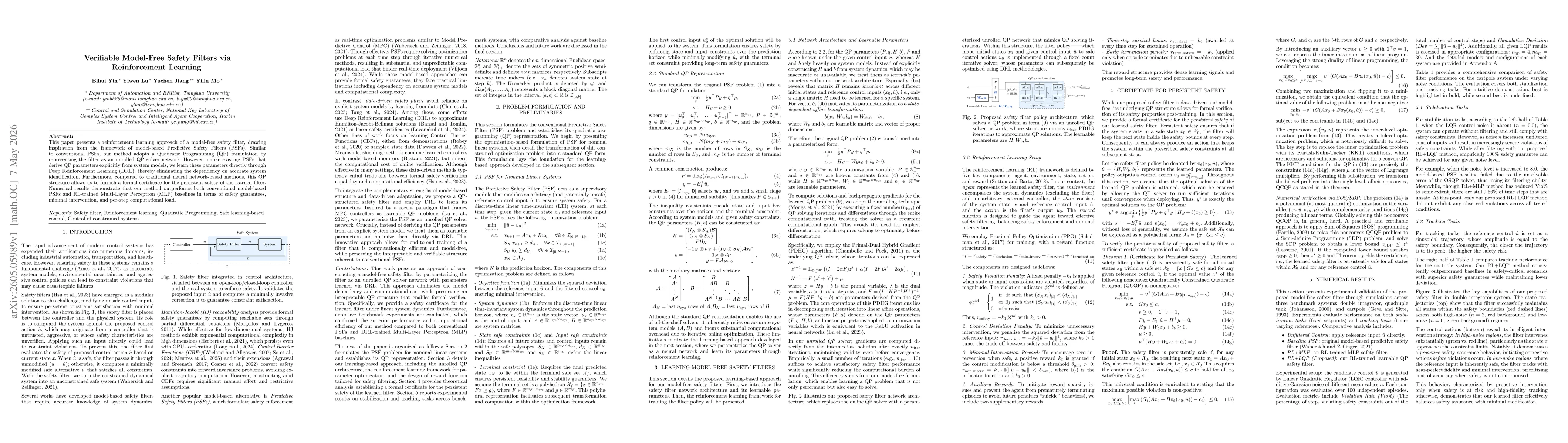 Thumbnail for Verifiable Model-Free Safety Filters via Reinforcement Learning