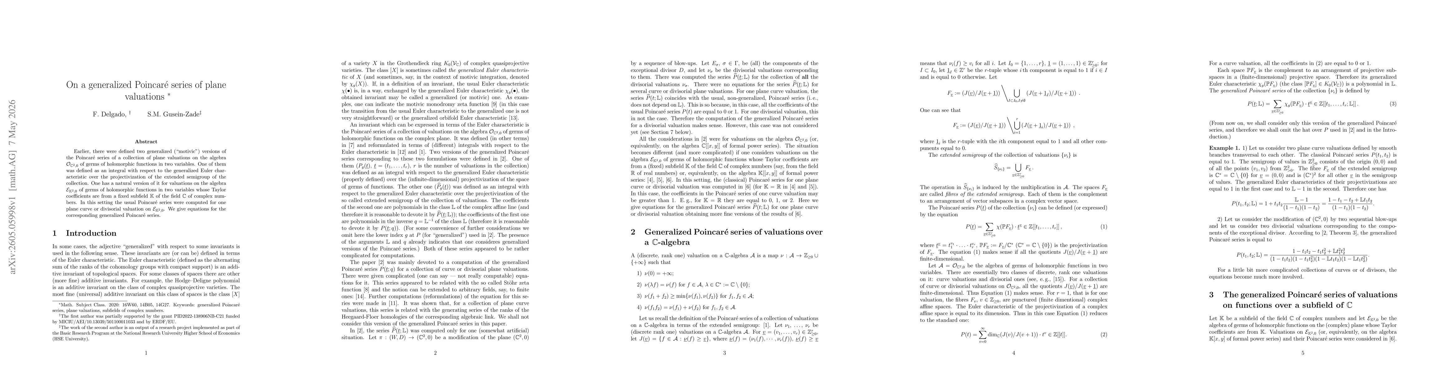 Thumbnail for On a generalized Poincaré series of plane valuations