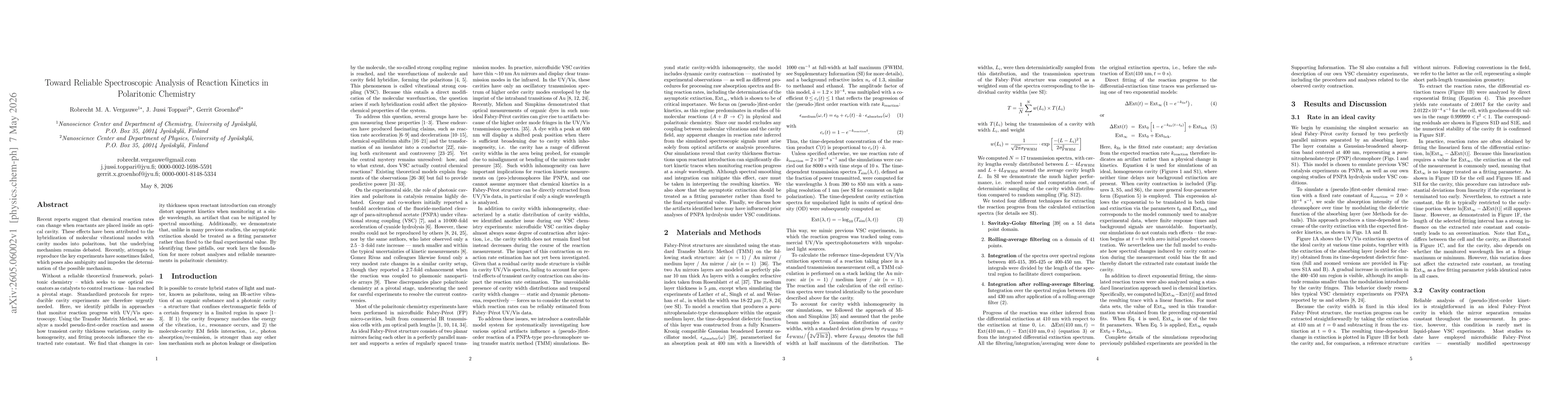 Thumbnail for Toward Reliable Spectroscopic Analysis of Reaction Kinetics in Polaritonic Chemistry