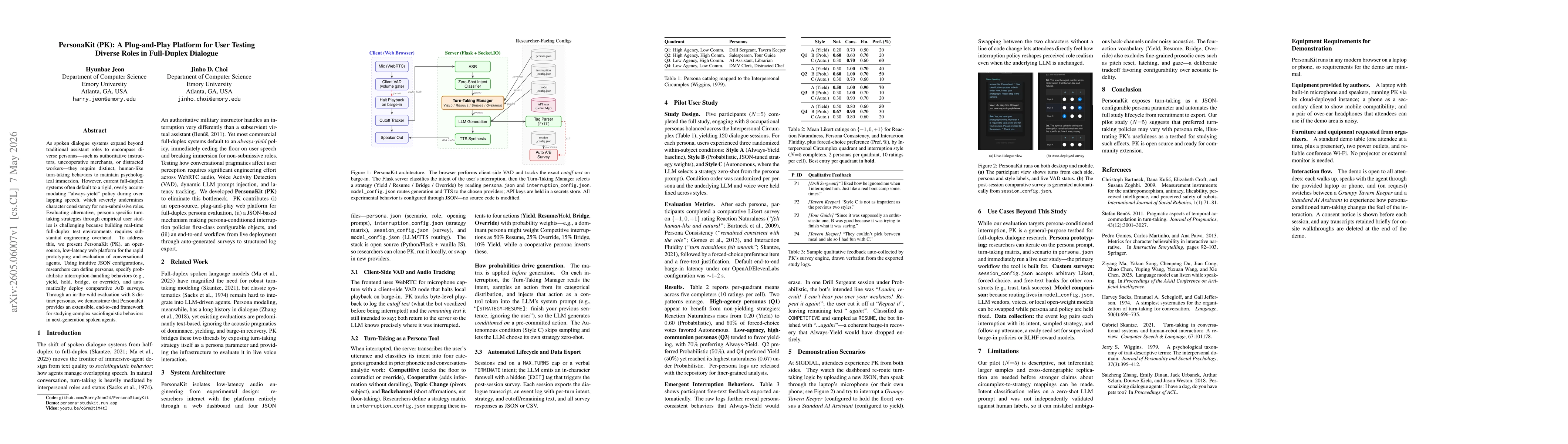 Thumbnail for PersonaKit (PK): A Plug-and-Play Platform for User Testing Diverse Roles in Full-Duplex Dialogue