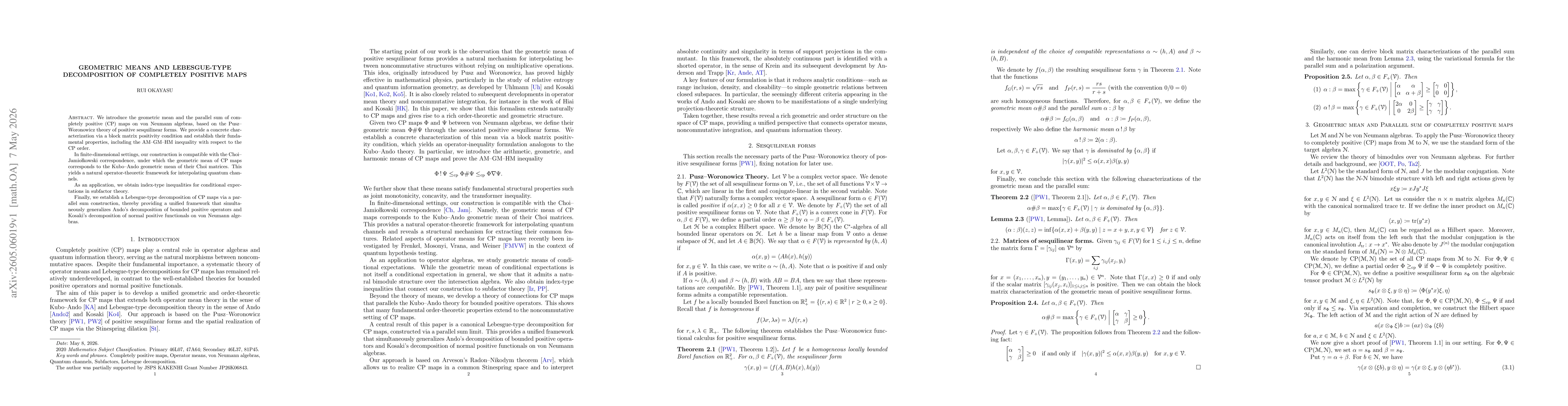 Thumbnail for Geometric Means and Lebesgue-type Decomposition of Completely Positive Maps