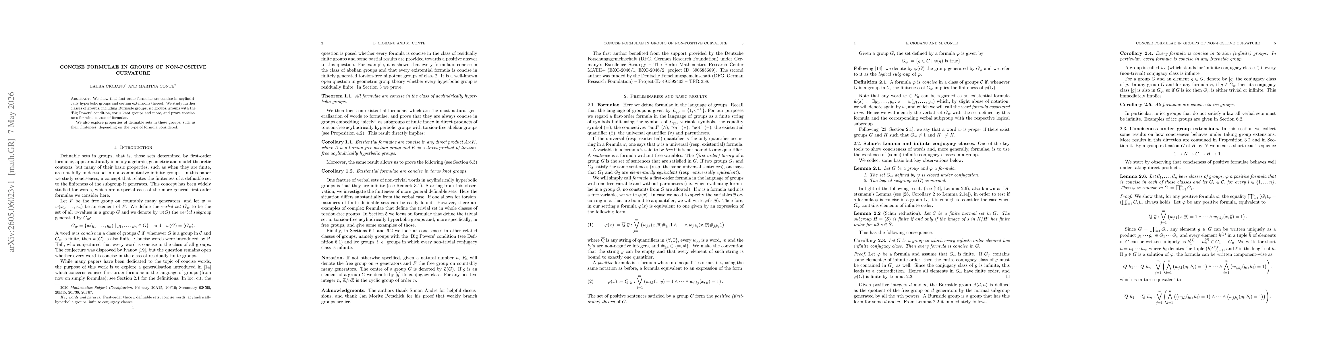 Thumbnail for Concise formulae in groups of non-positive curvature