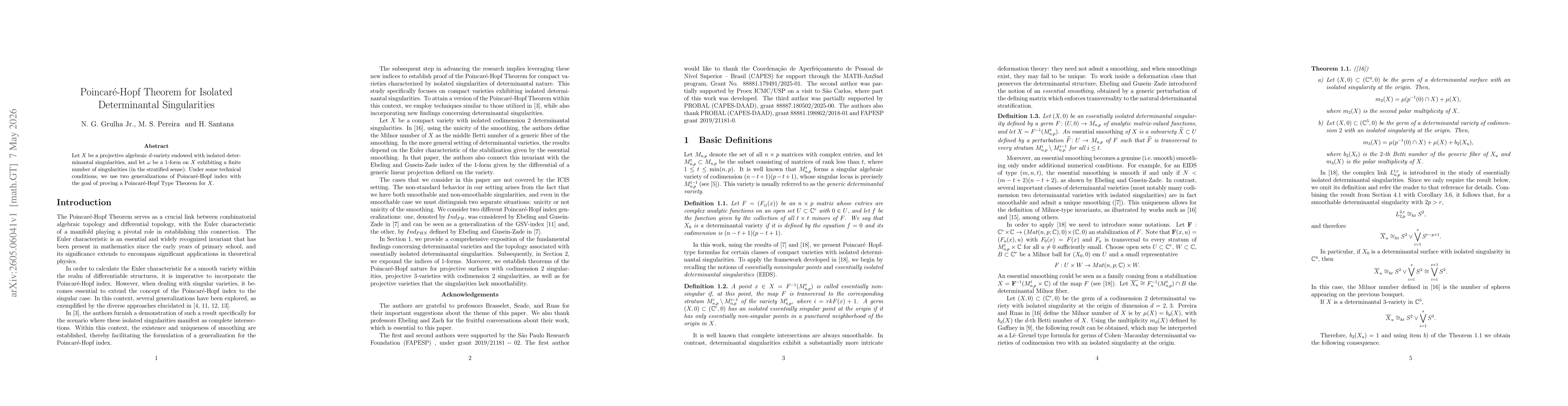Thumbnail for Poincaré-Hopf Theorem for Isolated Determinantal Singularities
