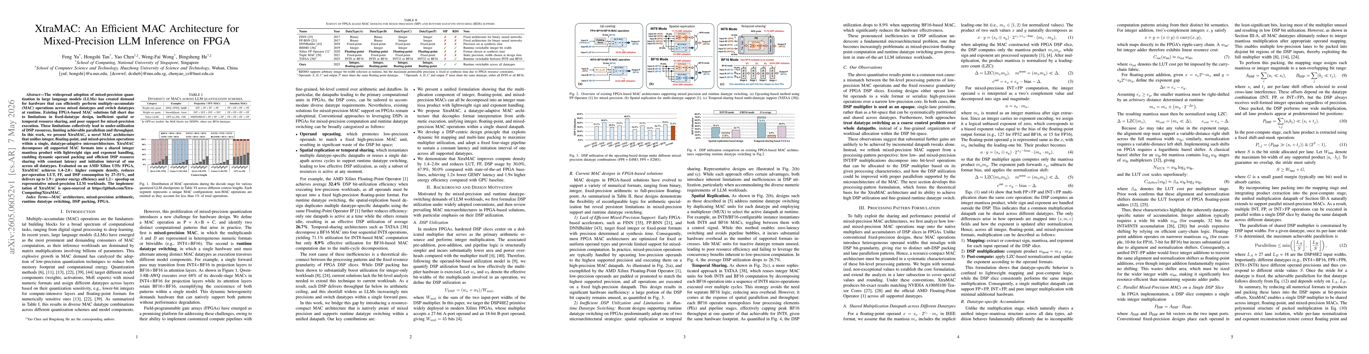 Thumbnail for XtraMAC: An Efficient MAC Architecture for Mixed-Precision LLM Inference on FPGA