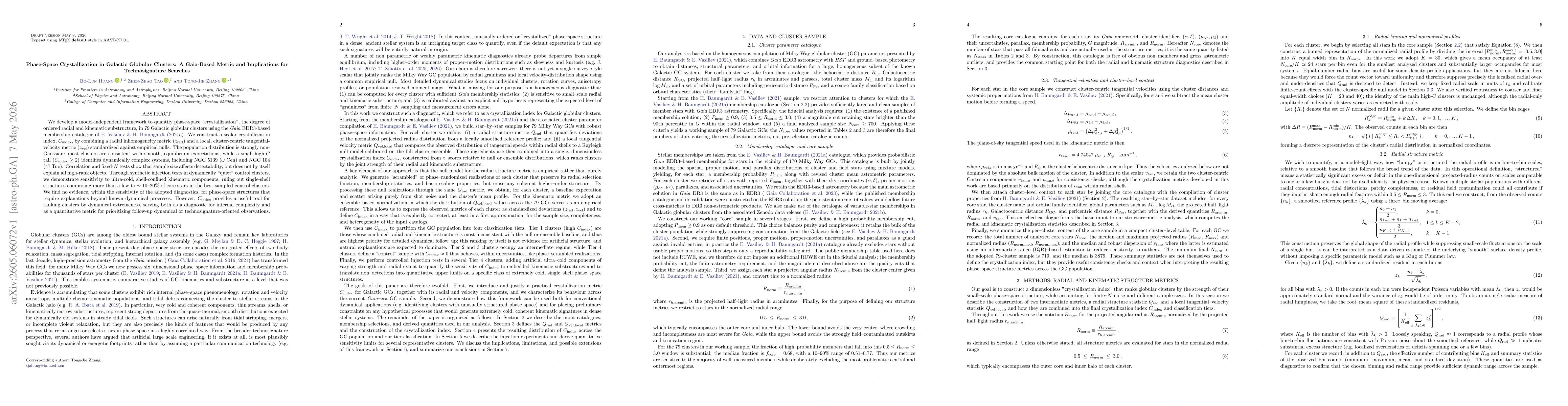 Thumbnail for Phase-Space Crystallization in Galactic Globular Clusters: A Gaia-Based Metric and Implications for Technosignature Searches
