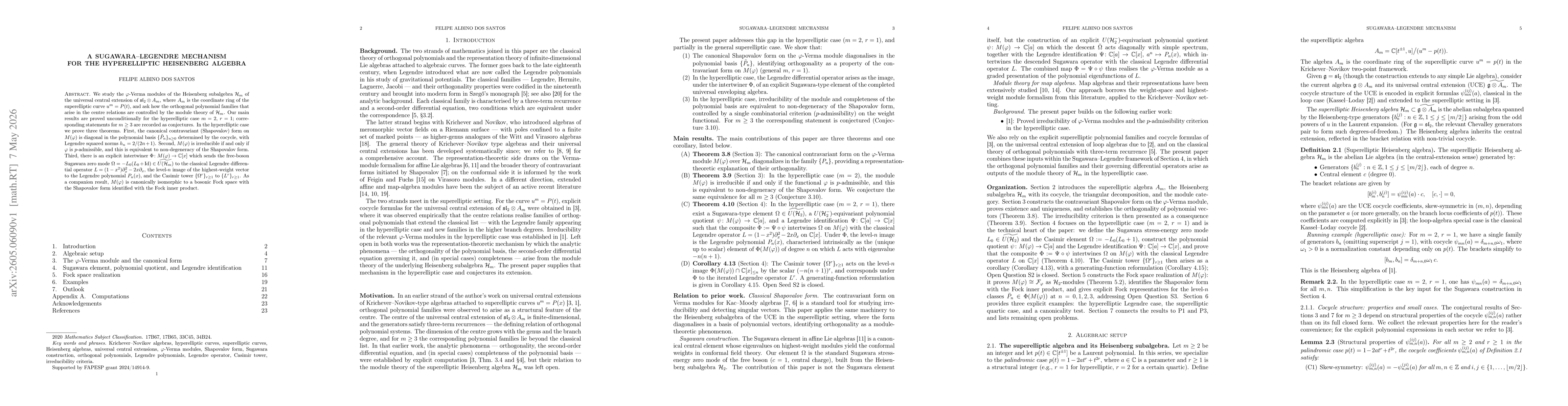 Thumbnail for A Sugawara-Legendre mechanism for the hyperelliptic Heisenberg algebra