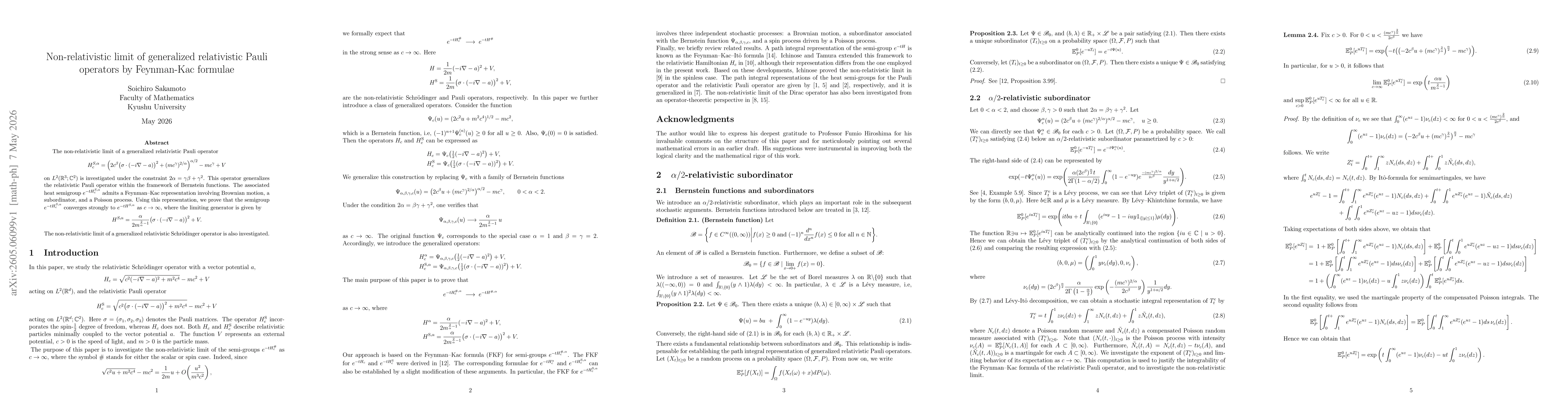 Thumbnail for Non-relativistic limit of generalized relativistic Pauli operators by Feynman-Kac formulae