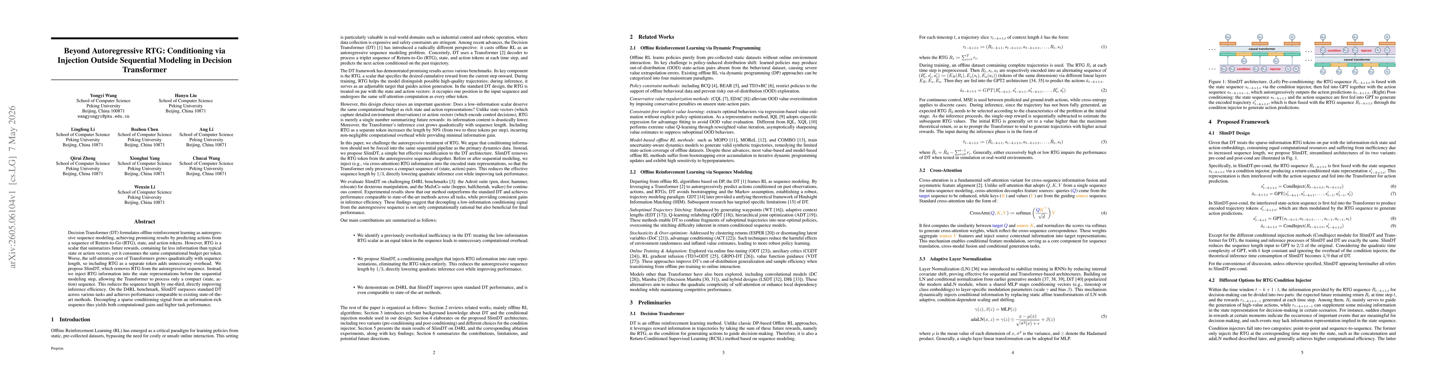Thumbnail for Beyond Autoregressive RTG: Conditioning via Injection Outside Sequential Modeling in Decision Transformer