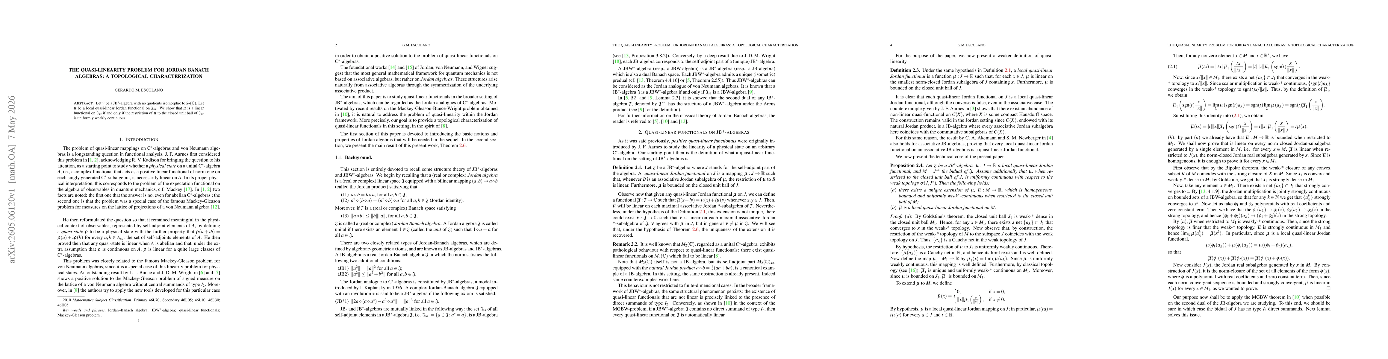Thumbnail for The Quasi-linearity problem for Jordan-Banach algebras: a topological characterization