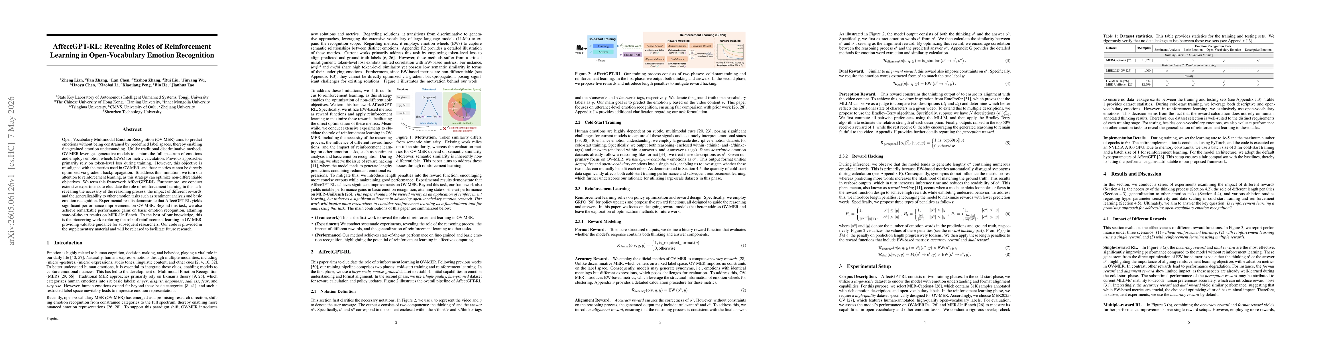 Thumbnail for AffectGPT-RL: Revealing Roles of Reinforcement Learning in Open-Vocabulary Emotion Recognition