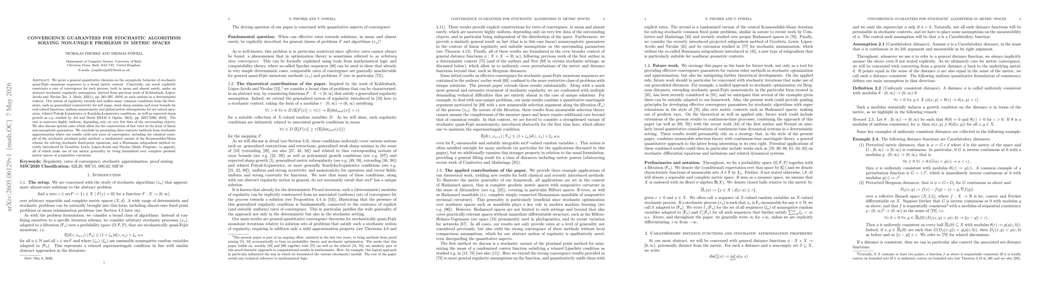 Thumbnail for Convergence guarantees for stochastic algorithms solving non-unique problems in metric spaces